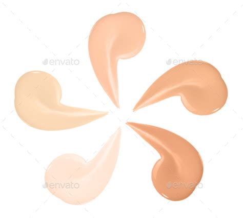 Set Of Liquid Concealer Swatch Isolated On White Beige Nude Foundation Drop Collection Of