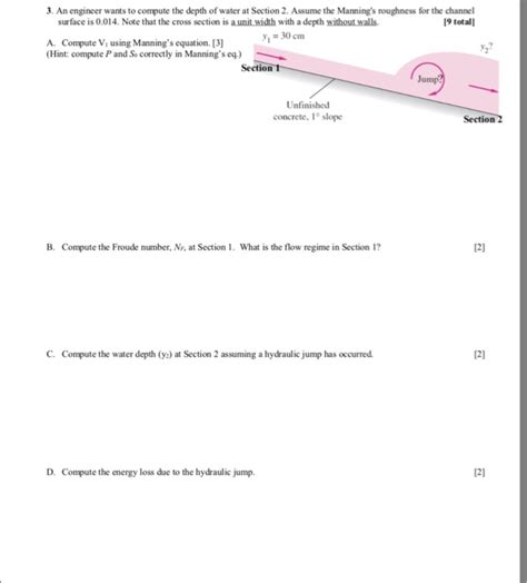 Solved 3. An engineer wants to compute the depth of water at | Chegg.com