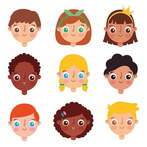 Conjunto de desenhos animados de crianças de rostos isolado sobre fundo ...