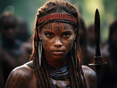 tribal warrior  face paint  dreadlocks  stock photo