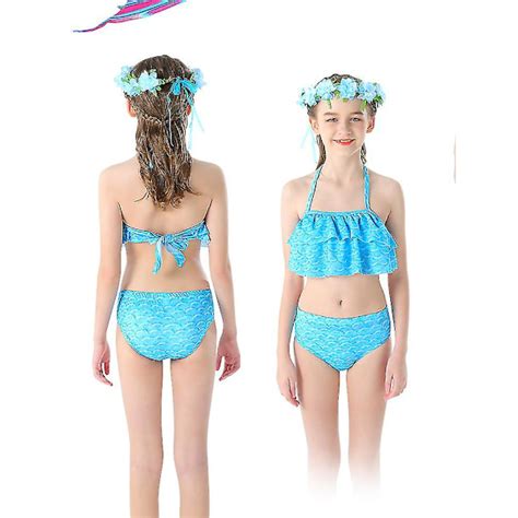 Barns Sj Jungfru Bikini Baddr Kt Set Mermaid Tail Baddr Kt Sj Jungfru Kostym Baddr Kt Sky Blue