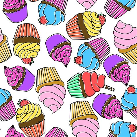 Premium Vector Seamless Pattern With Cupcake Or Muffins Hand Draw