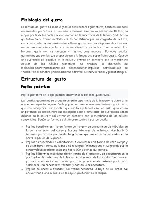 Fisiología Del Gusto Pdf Gusto Morfología Biología