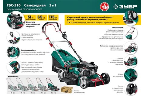 Самоходная бензиновая газонокосилка ЗУБР 510 мм, 6.5 л.с. ГБС-510 ...