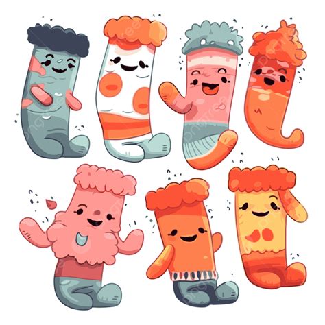 fuzzy socks sticker clipart cute sock characters vector illustration