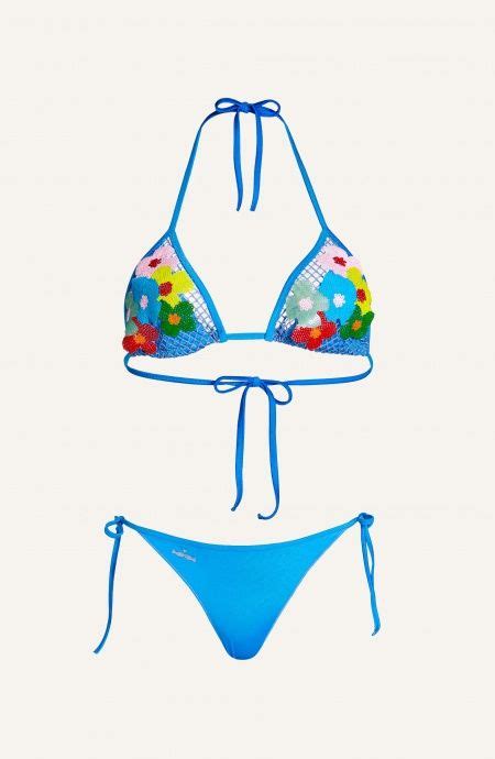 Bikini Triangle Brazilian Net Slip Blumenstickerei Pailletten Gr E S