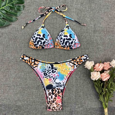 Bikini Sexy Leopard Print Swimsuit Push Up Bikini Set Brazilian S Brownm