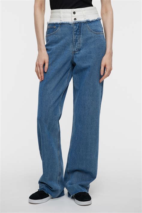 Джинсы wide leg с двойным поясом и открытыми срезами 2231043713, цвет ...
