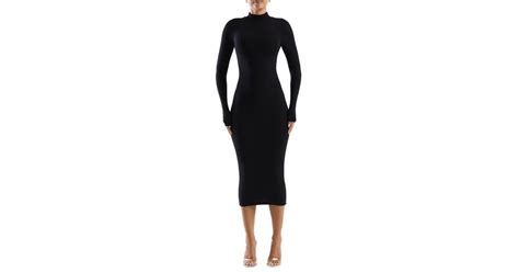 Naked Wardrobe The Mock Neck Long Sleeve Body Con Midi Dress In Black Lyst