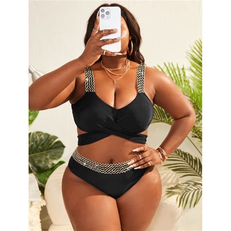 Plus Size Two Piece Swimsuit Bikini Set XL Gold Stitch Shopee Philippines