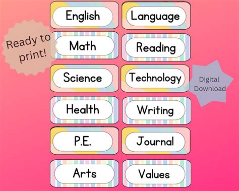 Pastel Subject Labels Printable, Classroom Decor PDF, Editable School ...