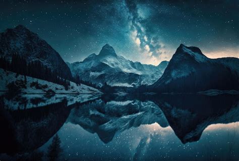 Premium Ai Image A Starry Night Sky Over A Mountain Lake