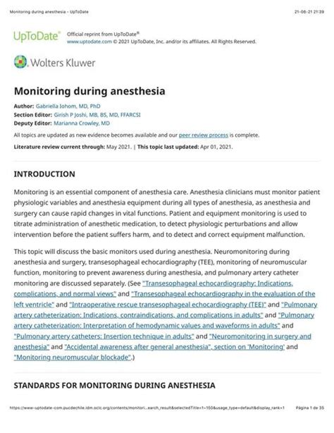 3 Monitoring during anesthesia UpToDate Sofía Simpértigue Cubillos