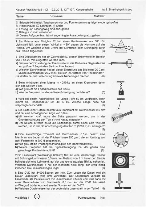 Klausur Wintersemester 2011 2012 Fragen Und Antworten Klausur Physik