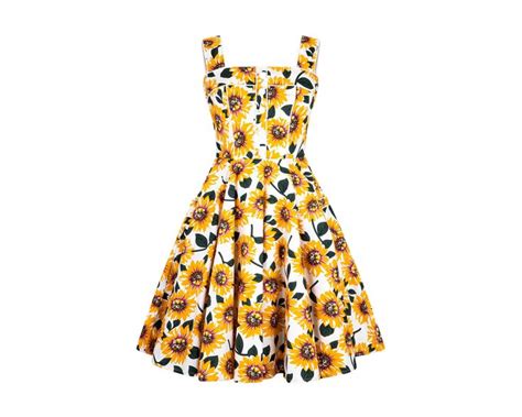 Emma Sunflower Dress White Summer Dress Sundress Floral Dress Vintage