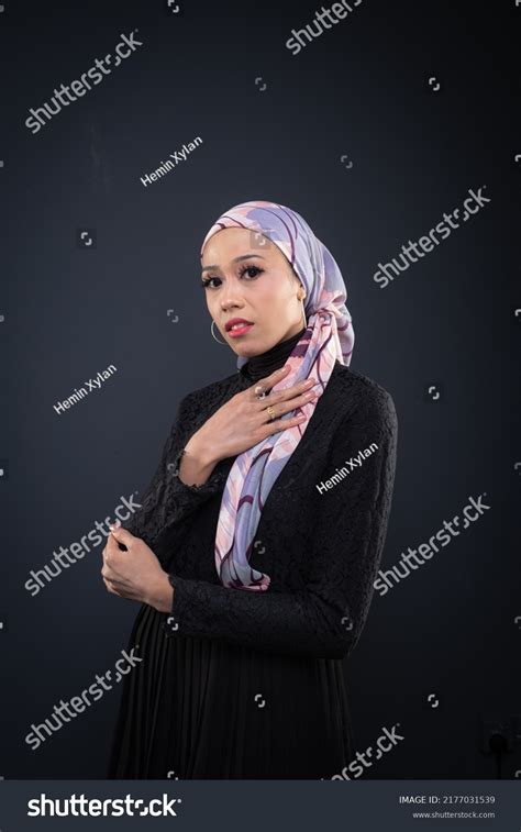 Portrait Beautiful Female Model Wearing Hijab Stock Photo 2177031539
