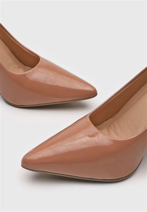 Scarpin Via Uno Liso Verniz Nude Compre Agora Dafiti Brasil