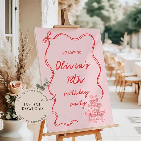editable  birthday  sign pink champagne digital