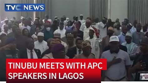 See Video Tinubu In A Closed Door Meeting With Apc Speakers Deputy Speakers In Lagos Youtube