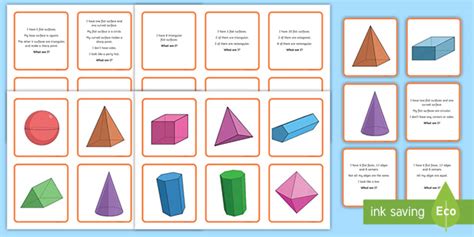 3d Shape Properties Matching Cards Teaching Resources 3d Shape And Properties Matching Cards