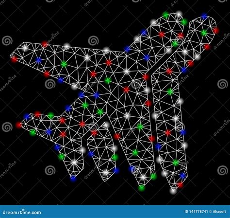 Mesh Wire Frame Airplanes Brillante Con Los Puntos Ligeros Ilustración