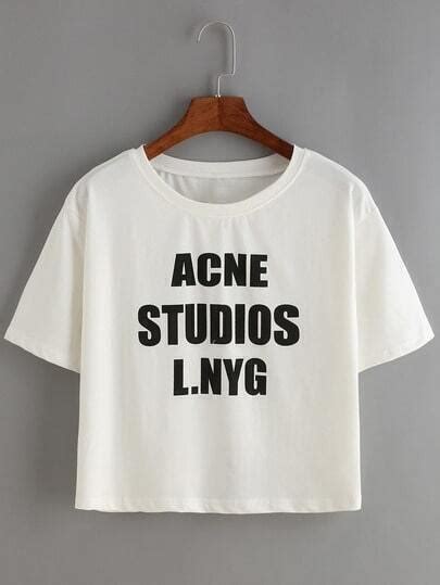 White Short Sleeve Letters Print Crop T Shirt Shein Sheinside