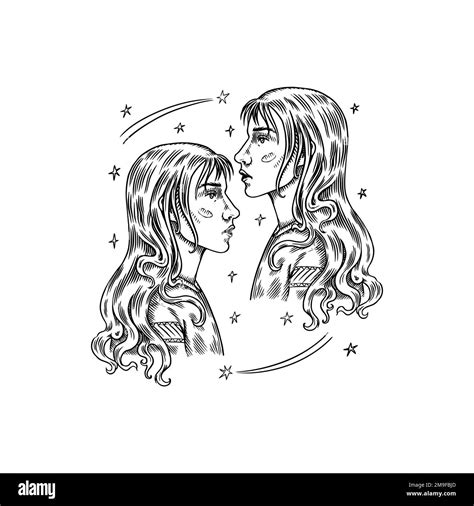 Gemini Zodiac Sign Modern Magic Astrological Symbol Illustration Of