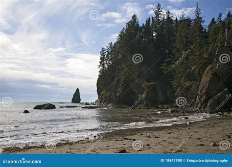 wispy clouds  washington coast stock photo image  rocks