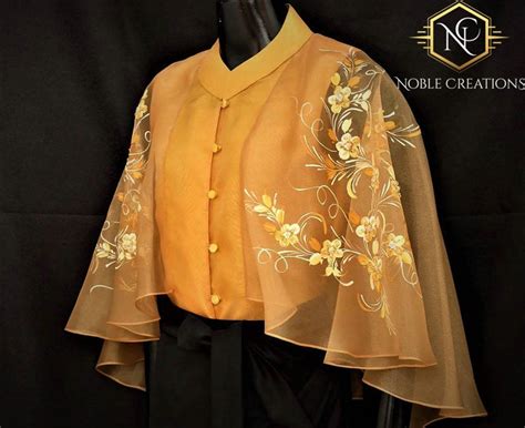 modern filipiniana inspired silk hand painted cape blouse philippine