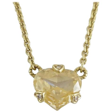 Judith Ripka 18k Gold Canary Quartz Heart And Diamond Necklace At