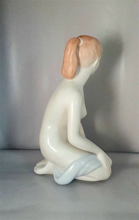 Seated Female Nude Porcelain Aquincum Budapest Hand Painted