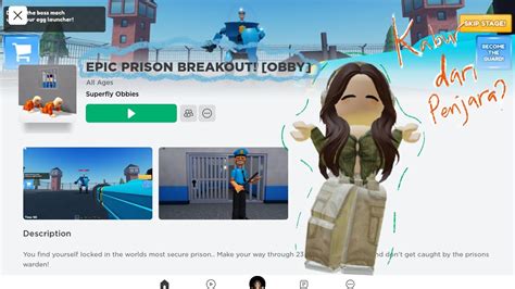 Kabur Dari Penjara Epic Prison Breakout Obby On Roblox Youtube