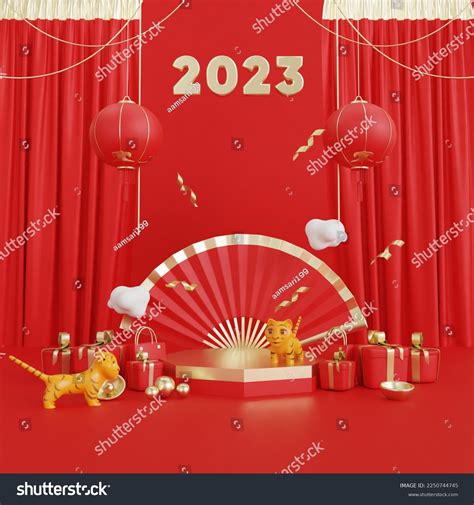 3d Podium Backdrop 2023 Cny Spring Stock Illustration 2250744745 ...