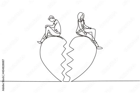 Single continuous line drawing relationship break up, broken heart ...