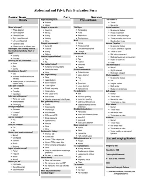 Abdominal And Pelvic Pain Evaluation Form