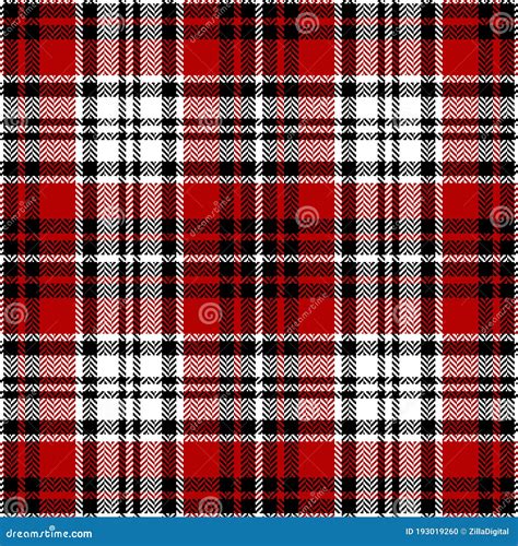 Plaid Pattern In Black Red White Herringbone Textured Seamless