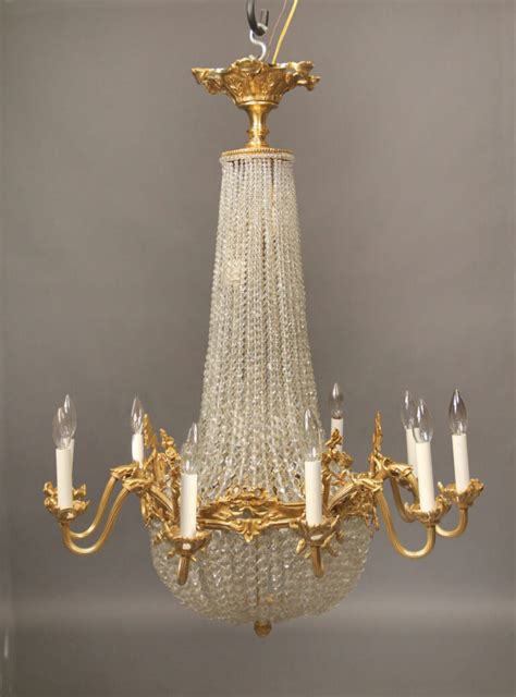 Late Th Century Gilt Bronze And Beaded Crystal Basket Twenty Light