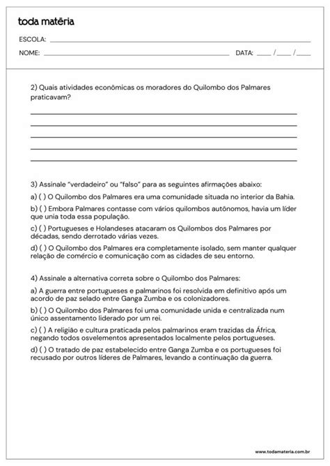 Atividades sobre quilombos (para imprimir) - Toda Matéria