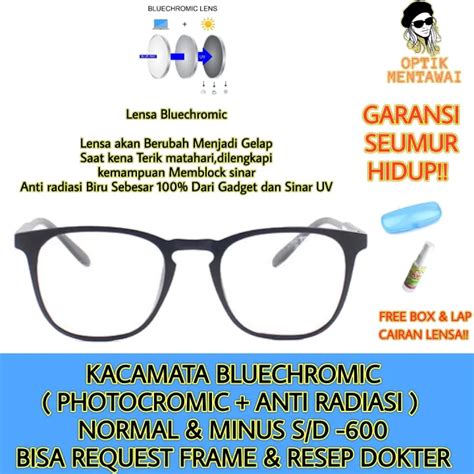 ASLI OPTIK Kacamata Bluechromic Normal Dan Minus Pria Wanita 0 25 S