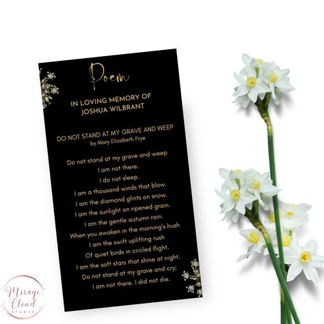 Funeral Poem Celebrating the Life Prayer Funeral Poem Card in Loving