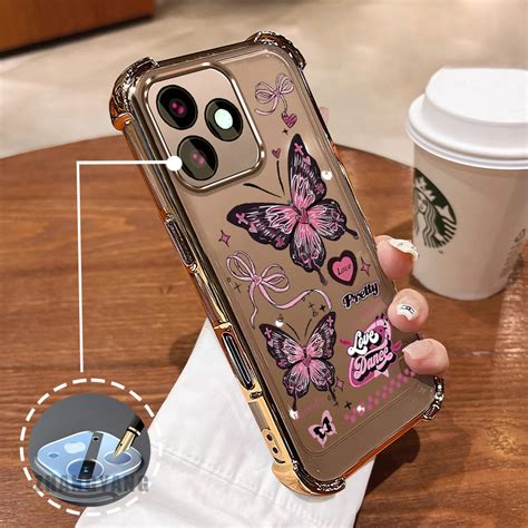 Capa Para Infinix Hot 40 Pro De Telefone Anti Queda De Silicone De Quatro Cantos Galvanoplastia