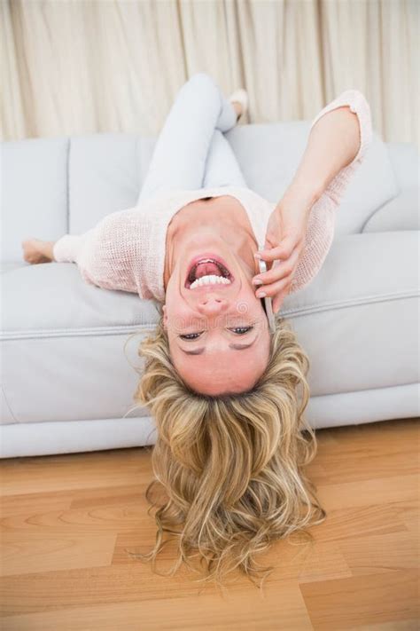 Pretty Blonde Lying Couch Laughing Phone Stock Photos Free Royalty Free Stock Photos From