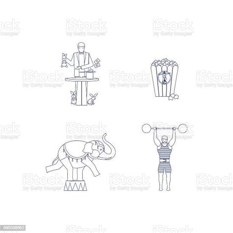 Circus Vector Blue Line Art Icons Stock Illustration Download Image