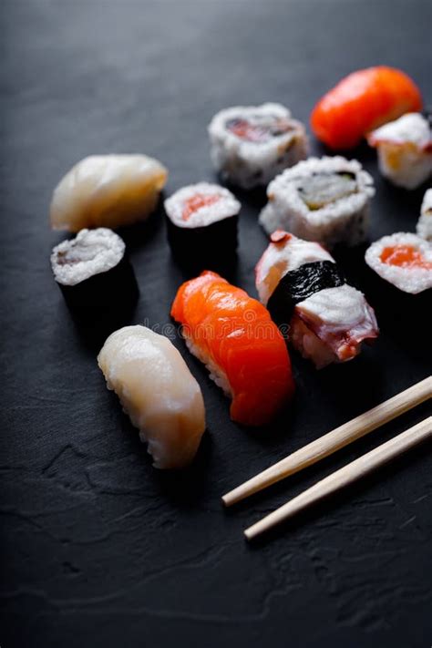 Japanese Sushi Food Maki Ands Rolls With Tuna Salmon Shrimp Crab