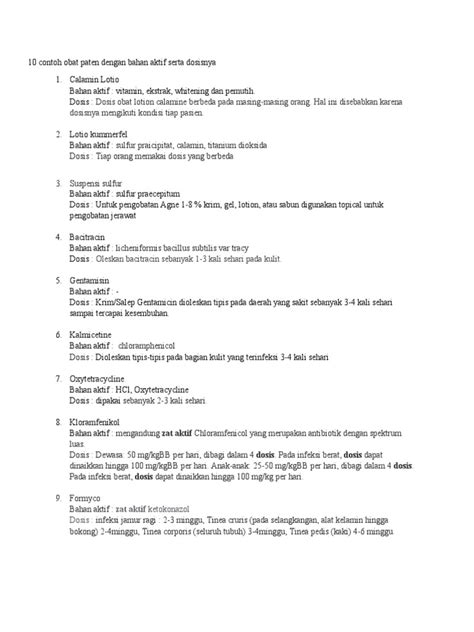 contoh obat paten  bahan aktif  dosisnya