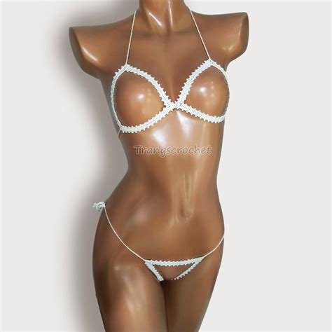G String Crotchless Open Lingerie Crochet Extreme Micro Bikini Crotchless By Trangscrochet