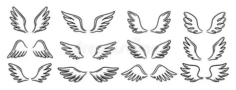 angel wing doodle hand drawn icon set outline drawing angel wings