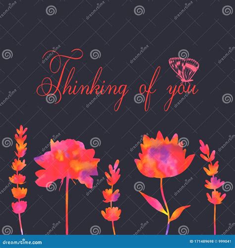 Thinking of You - Card. Flowers of Rose, Lavender. Stock Vector