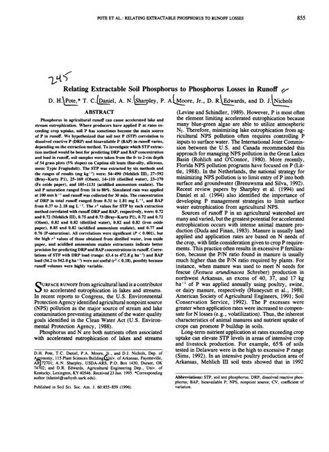 Pdf Relating Extractable Soil Phosphorus To Phosphorus Losses In Runoff