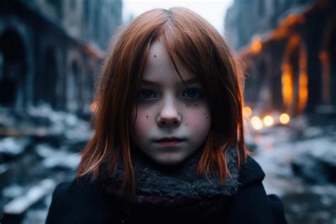 mysterious girl  red hair  winter forest  stock photo